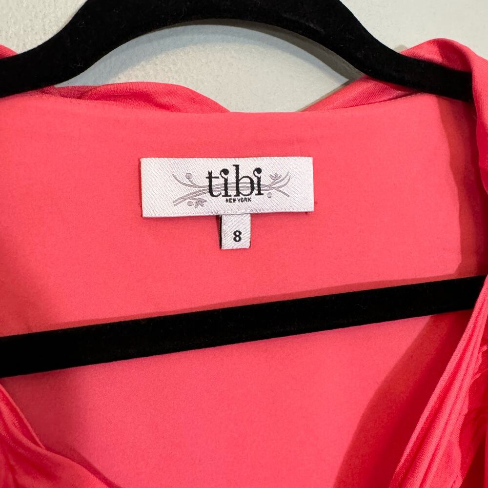 TIBI Blouse Top Womens 8 Silk Blend Bow Tie Cowl Neck Sleeveless Career Pink - Picture 6 of 8